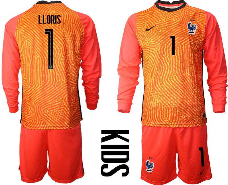 Youth 2021 European Cup France red Long sleeve goalkeeper #1 Soccer Jersey